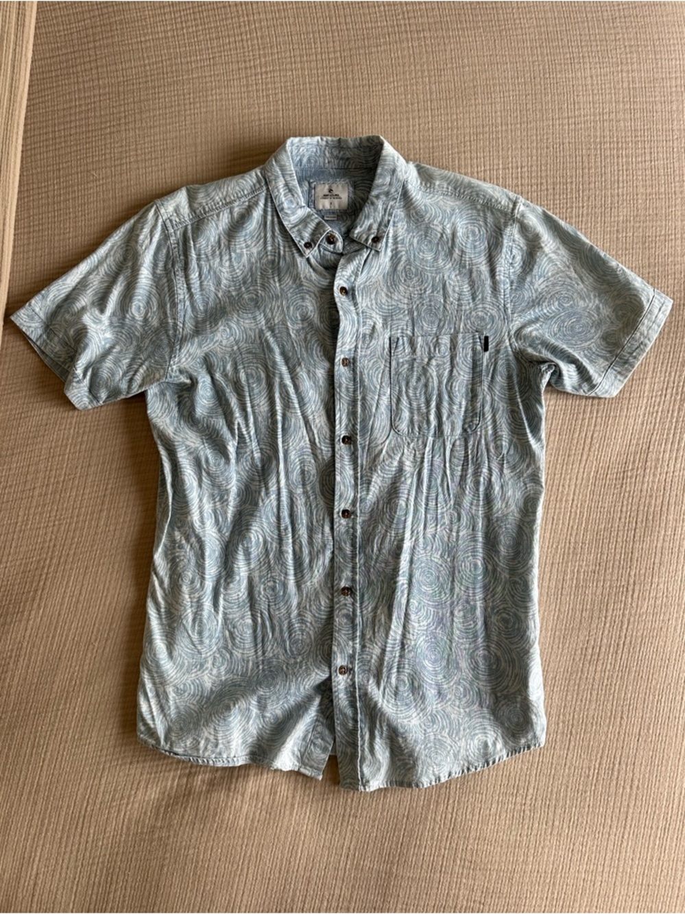 Rip Curl Light Blue Patterned Short Sleeve Button-Down Shirt